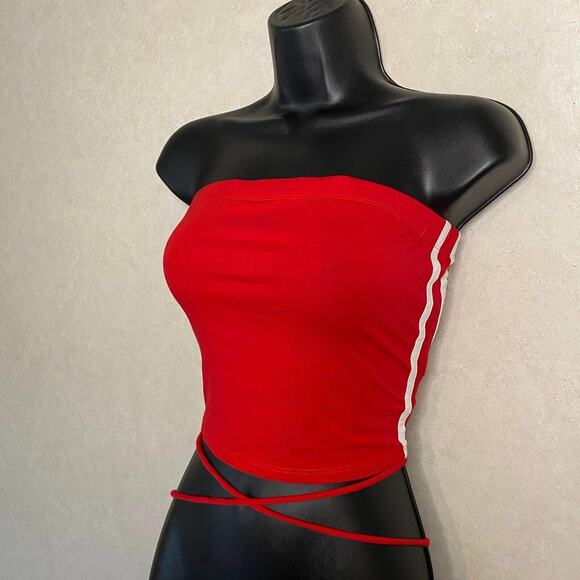 2x Active USA Knit Crop Tank Top Tube Crop Top Criss Cross Back Strappy blue red - Picture 8 of 14